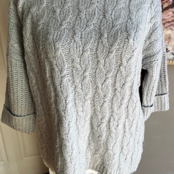 Gray Cable Knit Sweater Boxy Oversized Pullover 3/4 Sleeve Top - Picture 2 of 8
